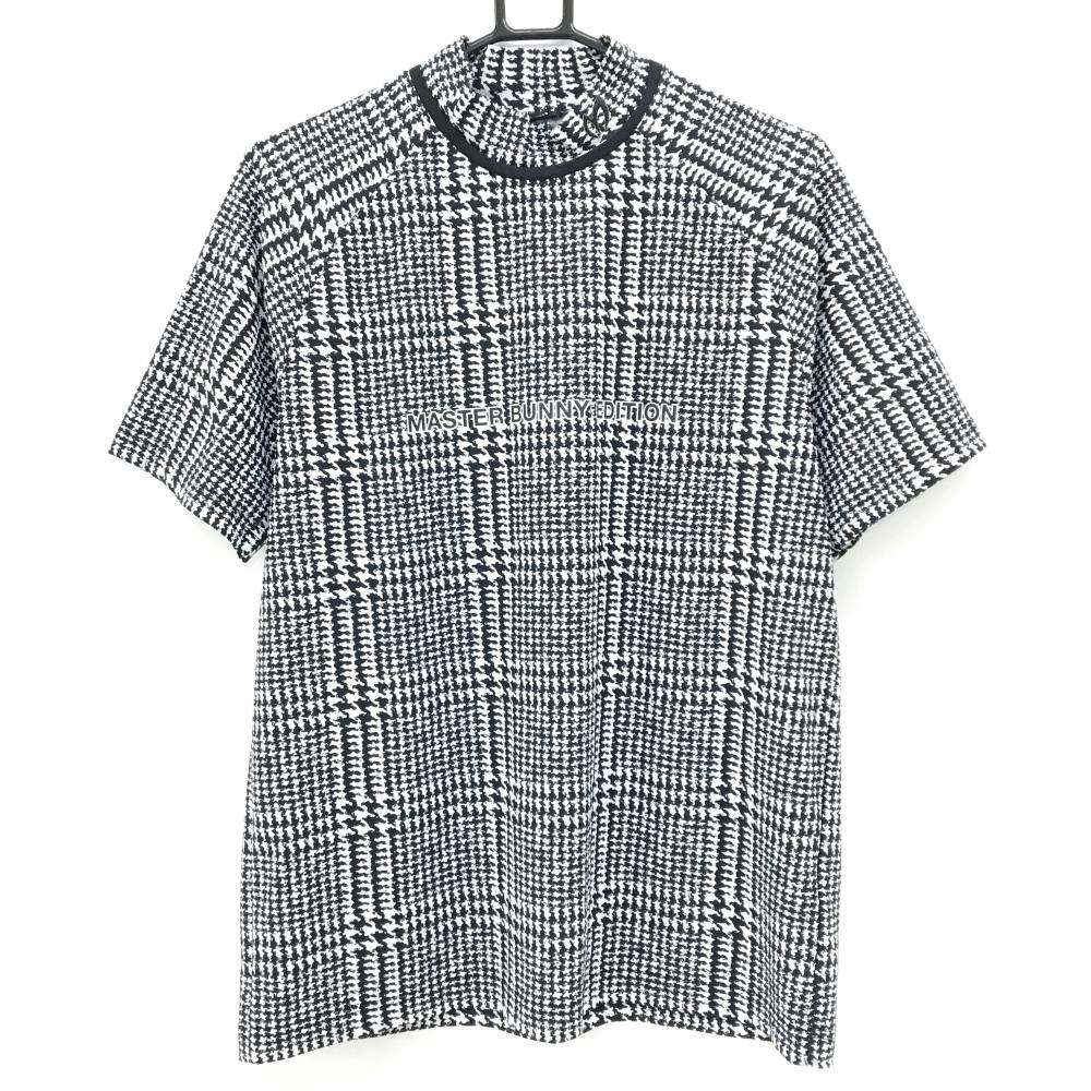 【超美品】マスターバニー 半袖ハイネックシャツ 白×黒 グレンチェック風 ナイロン混 メンズ 5(L) ゴルフウェア MASTER BUNNY EDITION