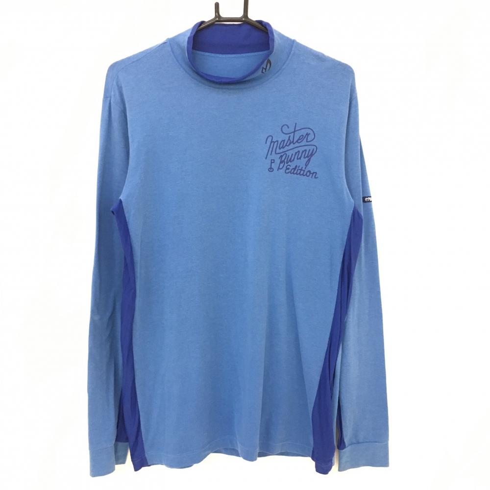 【美品】マスターバニー 長袖ハイネックシャツ ブルー 異素材 メンズ 6(XL) ゴルフウェア MASTER BUNNY EDITION