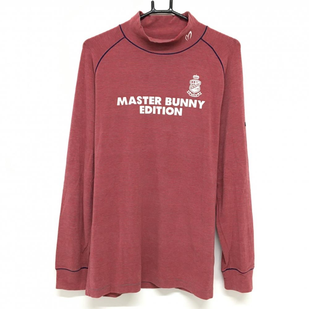 【美品】マスターバニー 長袖ハイネックシャツ レッド×グレー 細ボーダー  メンズ 6(XL) ゴルフウェア MASTER BUNNY EDITION