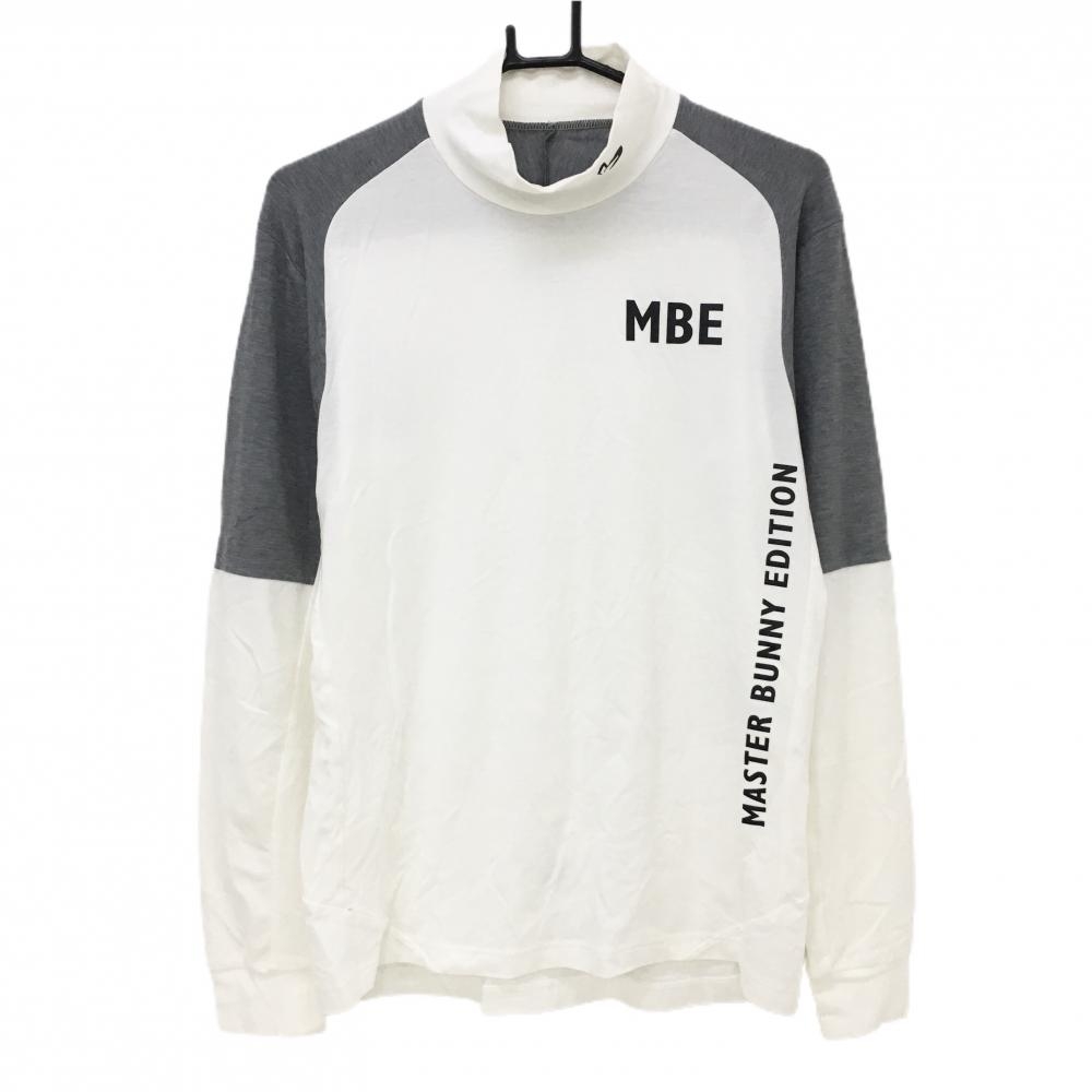 マスターバニー 長袖ハイネックシャツ 白×グレー 表微起毛 アクリル混 メンズ 5(L) ゴルフウェア MASTER BUNNY EDITION