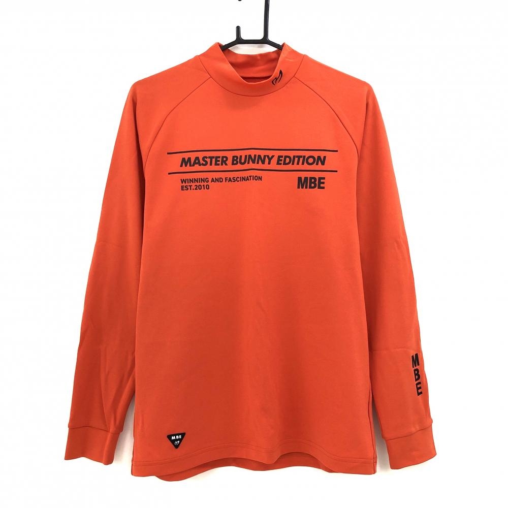 【超美品】マスターバニー 長袖ハイネックシャツ オレンジ系×黒 フロントロゴ メンズ 5(L) ゴルフウェア MASTER BUNNY EDITION