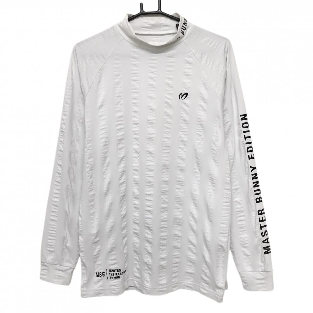 【美品】マスターバニー 長袖ハイネックシャツ 白 ストライプ地模様 メンズ 5(L) ゴルフウェア MASTER BUNNY EDITION