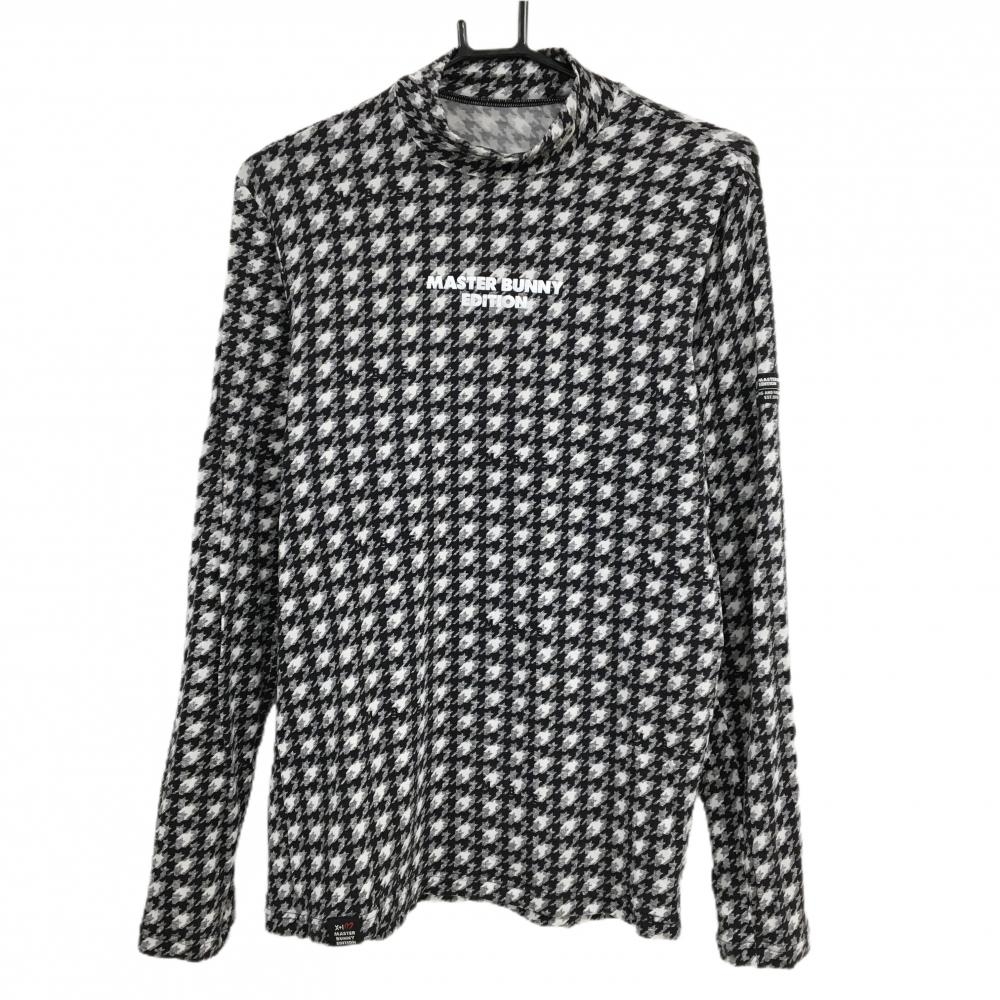 【美品】マスターバニー 長袖ハイネックシャツ 黒×白×杢グレー 千鳥格子 フロントロゴ メンズ 5(L) ゴルフウェア MASTER BUNNY EDITION