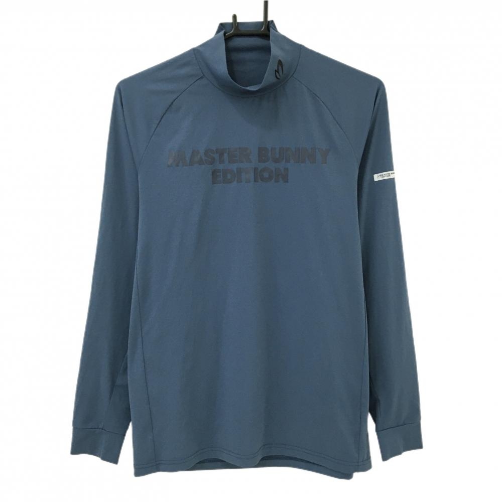【美品】マスターバニー 長袖ハイネックシャツ グレーネイビー系×ネイビー ロゴプリント  メンズ 4(M) ゴルフウェア MASTER BUNNY EDITION