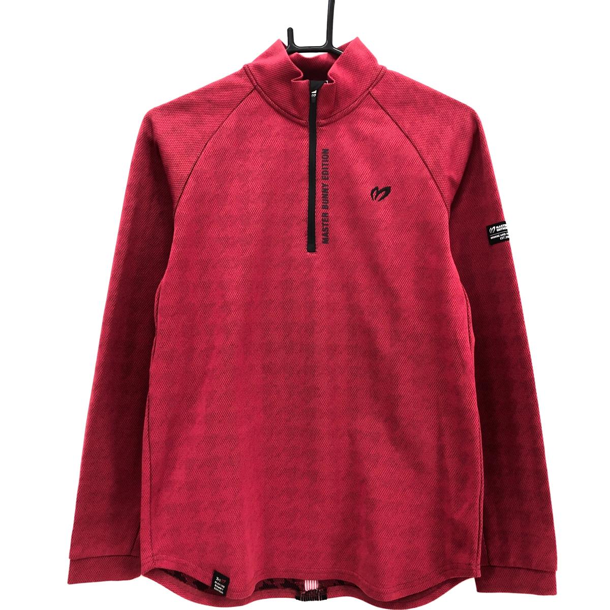 【超美品】マスターバニー 長袖ハイネックシャツ レッド×黒 背面ライン 裏千鳥格子  メンズ 3(S) ゴルフウェア MASTER BUNNY EDITION