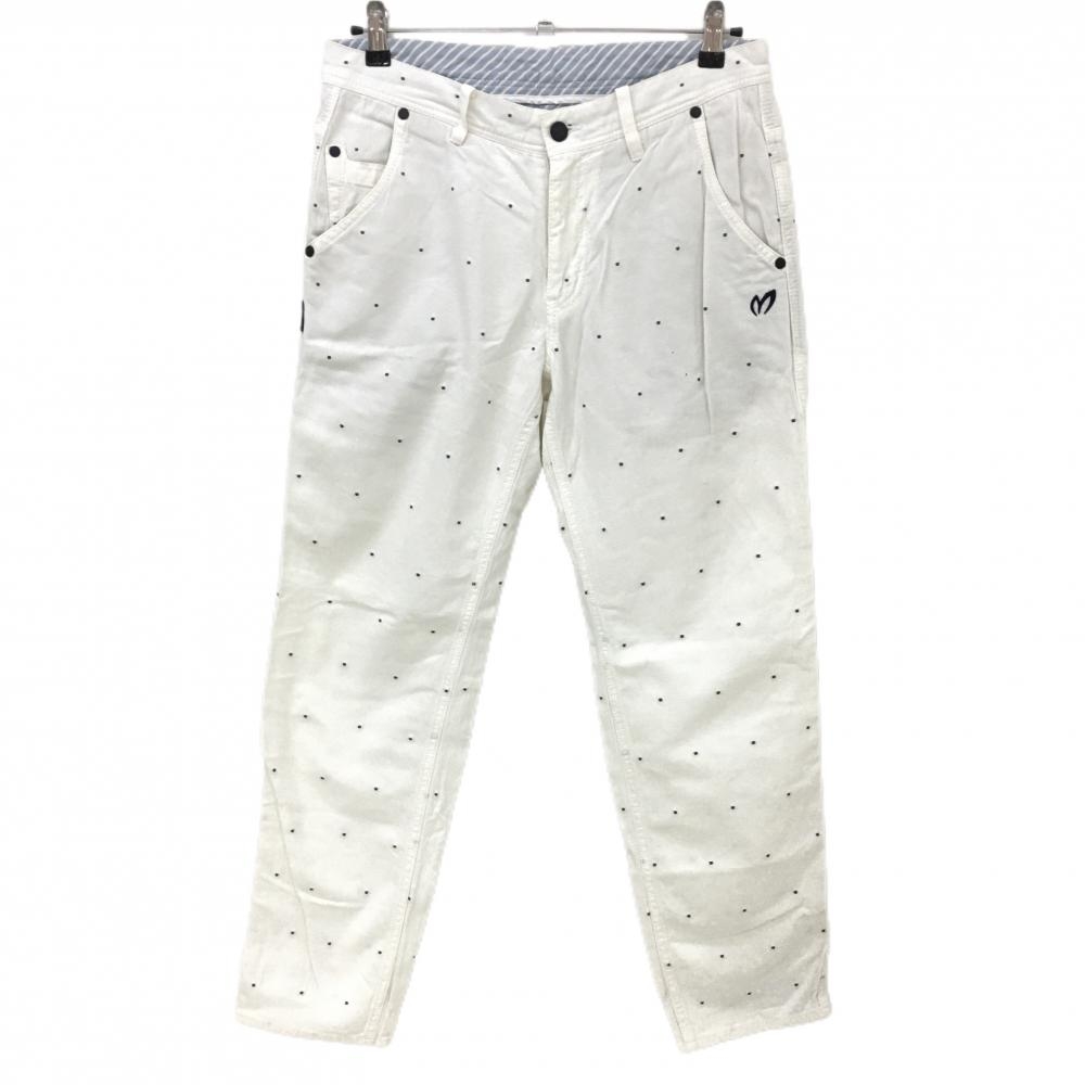 【美品】マスターバニー パンツ 白×ネイビー ドット ウエスト裏斜めストライプ メンズ 4(M) ゴルフウェア MASTER BUNNY EDITION