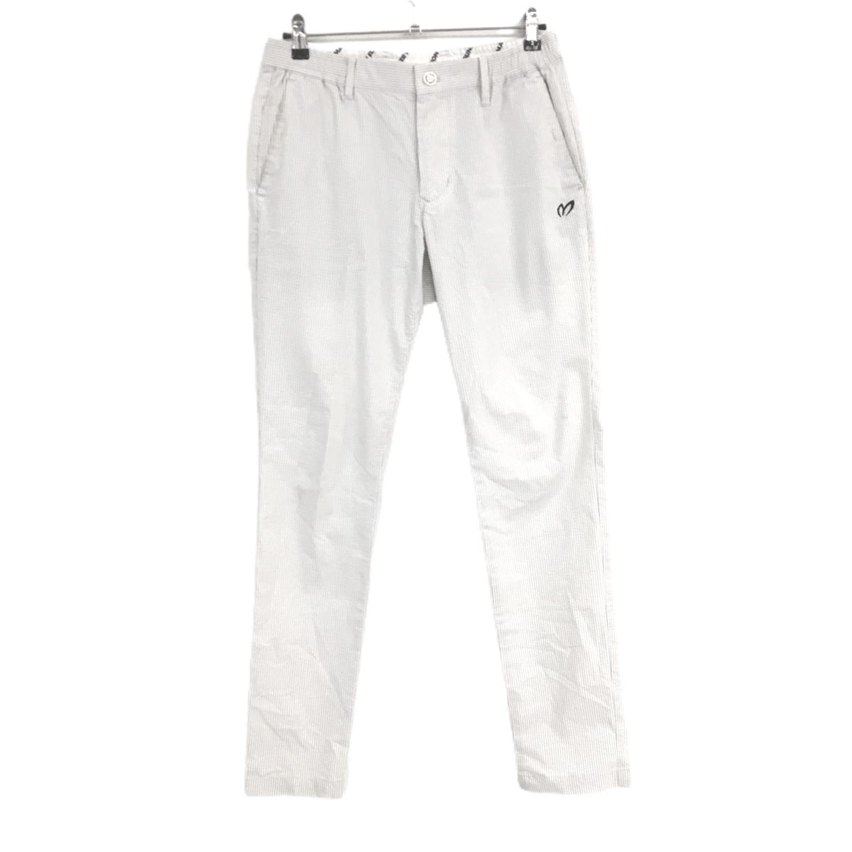 マスターバニー パンツ　白×ライトグレー ストライプ サッカー生地 ウエスト一部ゴム メンズ 4(M) ゴルフウェア MASTER BUNNY EDITION