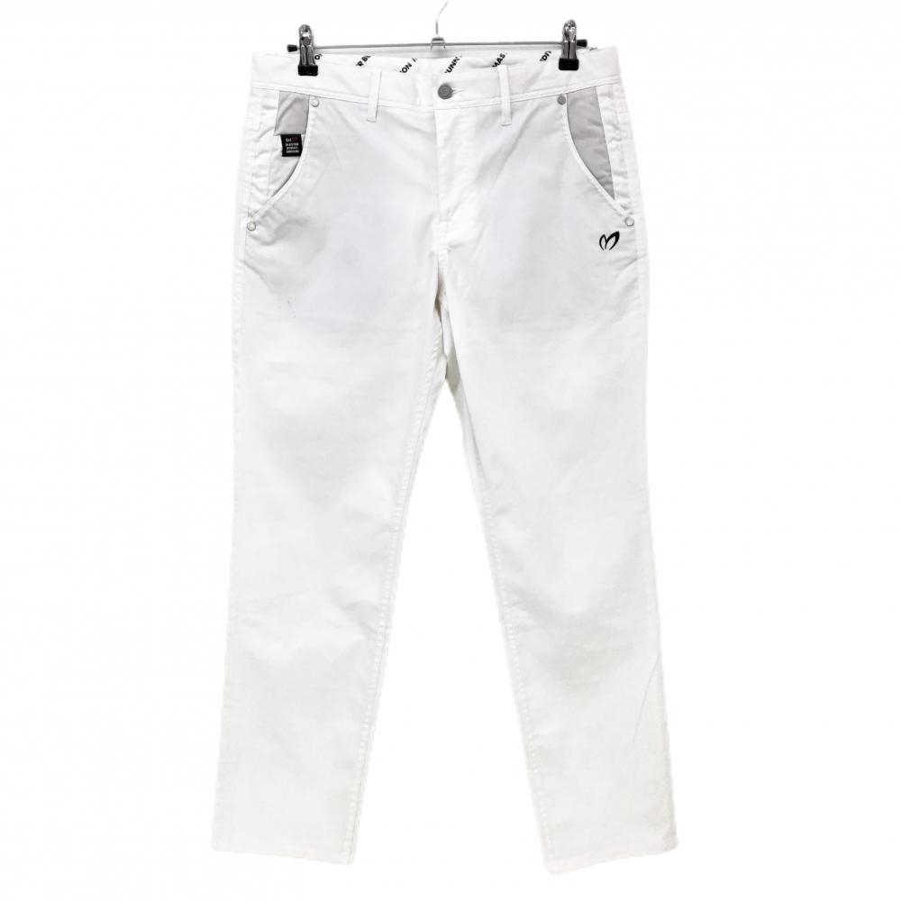 【美品】マスターバニー パンツ 白×グレー ロゴ黒 ストレッチ  メンズ 5(L) ゴルフウェア MASTER BUNNY EDITION