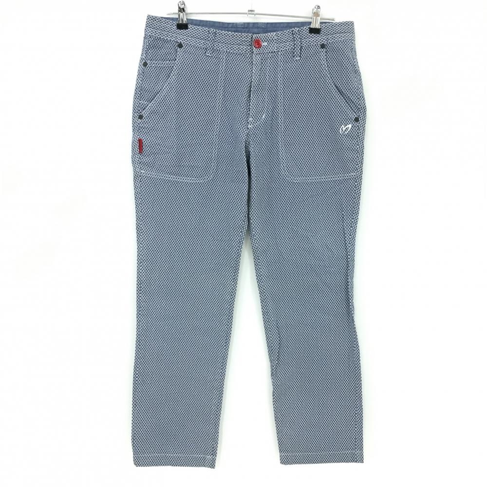 【美品】マスターバニー パンツ ネイビー×白 小花柄 ウエスト調節紐付 メンズ 6(XL) ゴルフウェア MASTER BUNNY EDITION