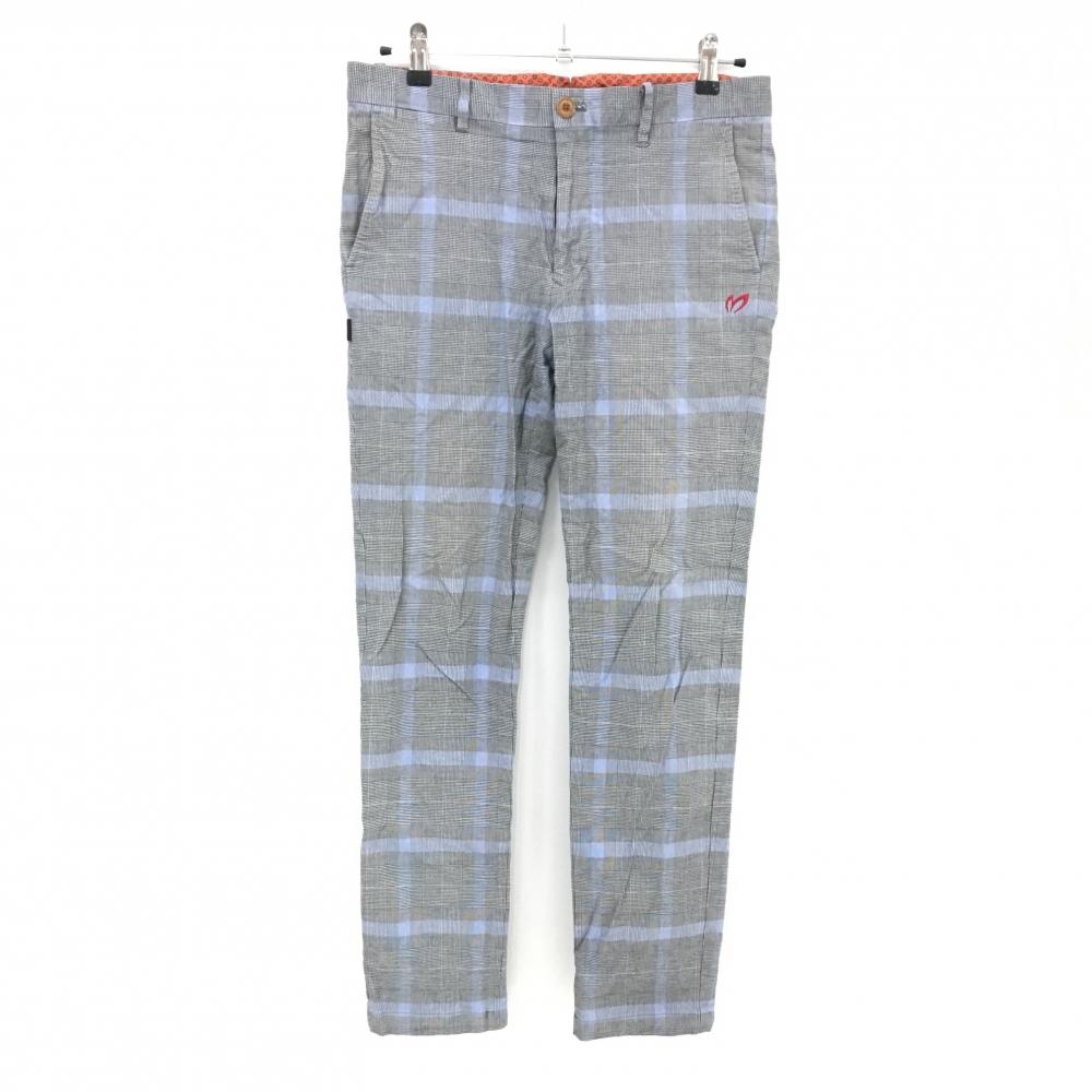 【美品】マスターバニー パンツ 黒×ブルー チェック  メンズ 5(L) ゴルフウェア MASTER BUNNY EDITION