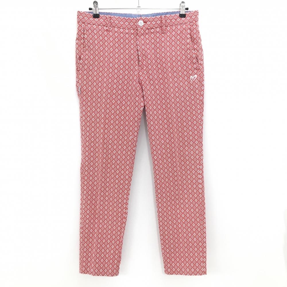 【美品】マスターバニー パンツ レッド×白 総柄刺しゅう メンズ 5(L) ゴルフウェア MASTER BUNNY EDITION
