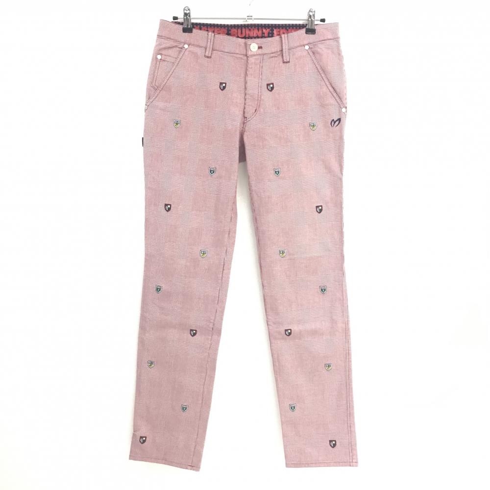 【超美品】マスターバニー パンツ レッド 千鳥格子 刺しゅう メンズ 5(L) ゴルフウェア MASTER BUNNY EDITION
