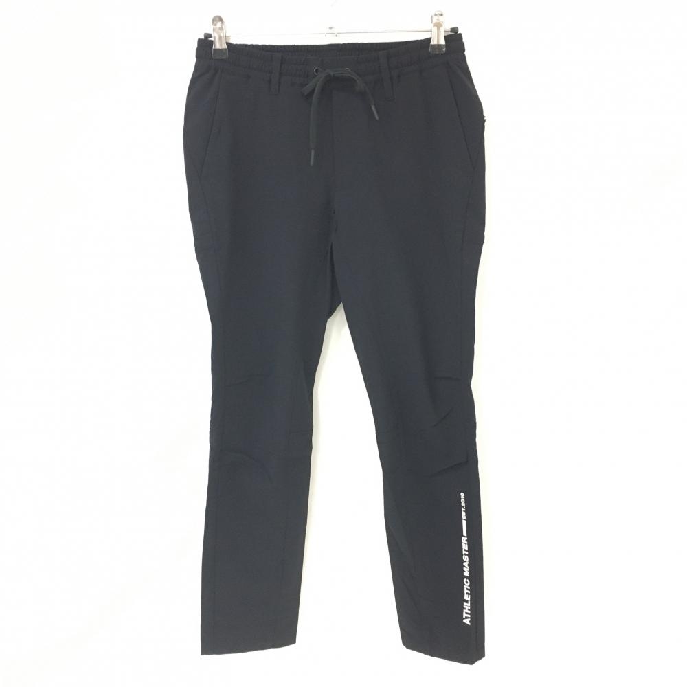 【美品】マスターバニー パンツ 黒×白 ロゴプリント ウエストゴム・調整紐 ストレッチ メンズ 3(S) ゴルフウェア MASTER BUNNY EDITION