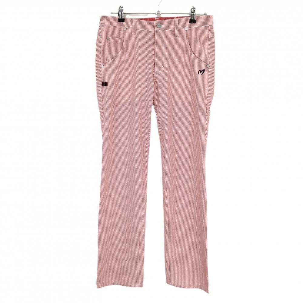 【超美品】マスターバニー パンツ レッド系×白 ストライプ ロゴ刺しゅう ストレッチ メンズ 4(M) ゴルフウェア MASTER BUNNY EDITION