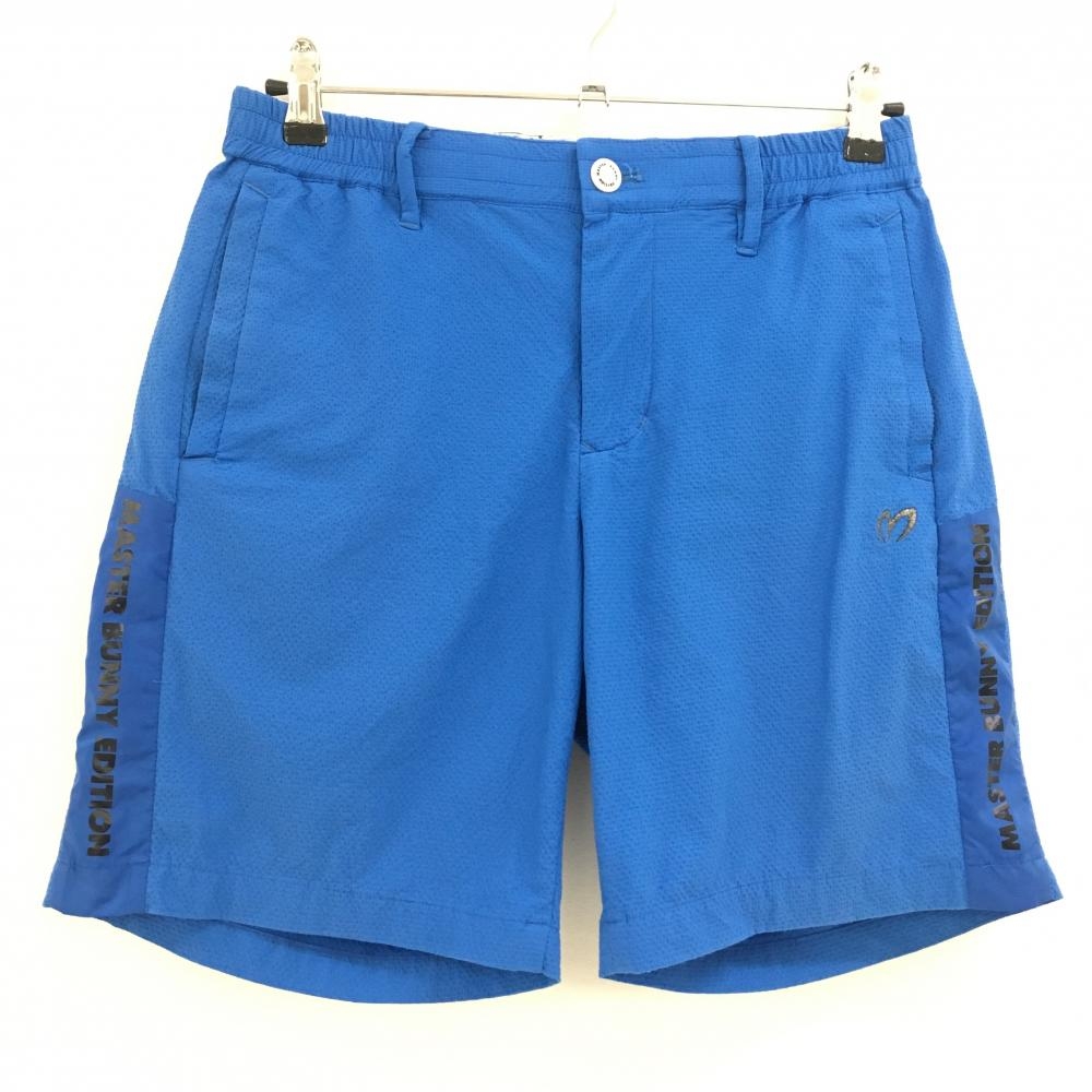 【超美品】マスターバニー ハーフパンツ ブルー 織生地 ストレッチ サイドロゴ メンズ 3(S) ゴルフウェア MASTER BUNNY EDITION