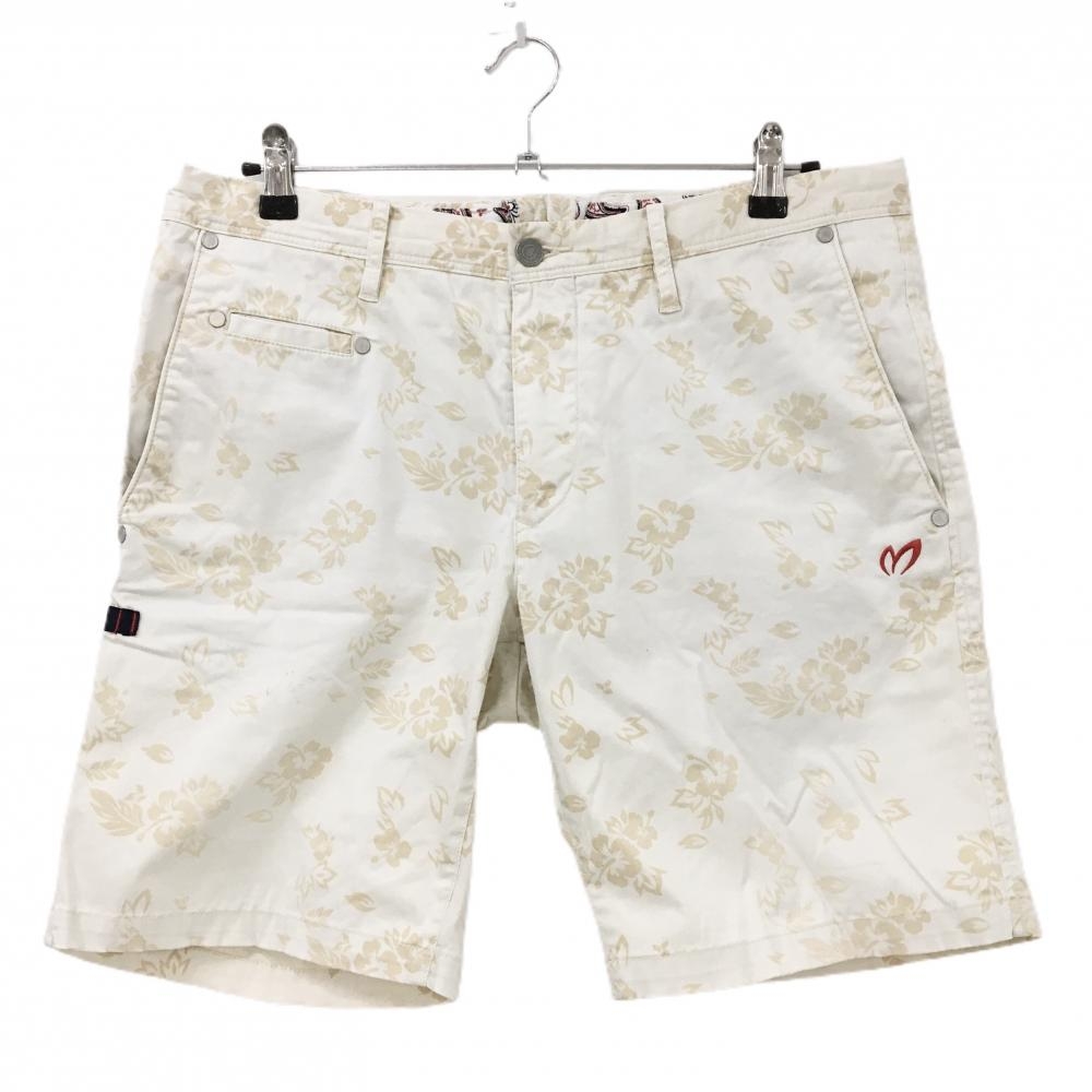 マスターバニー ハーフパンツ 白×ベージュ 花柄 メンズ 6(XL) ゴルフウェア MASTER BUNNY EDITION