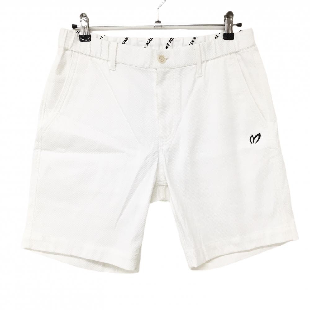 【超美品】マスターバニー ハーフパンツ 白 ウエストゴム＆調節紐 ロゴ黒 メンズ 5(L) ゴルフウェア 2026年モデル MASTER BUNNY EDITION
