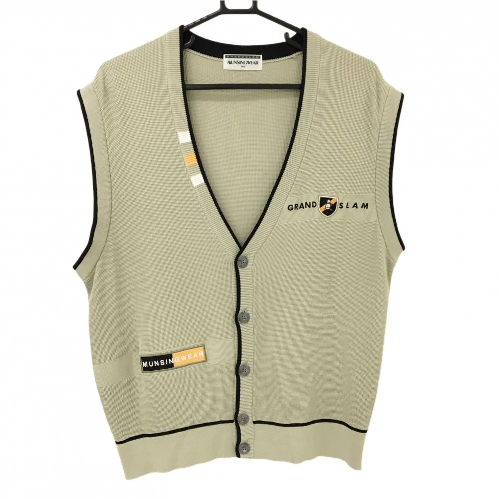 【超美品】マンシングウェア ニットベスト ライトカーキ×黒 ロゴ刺しゅう GRANDSLAM メンズ MA ゴルフウェア Munsingwear