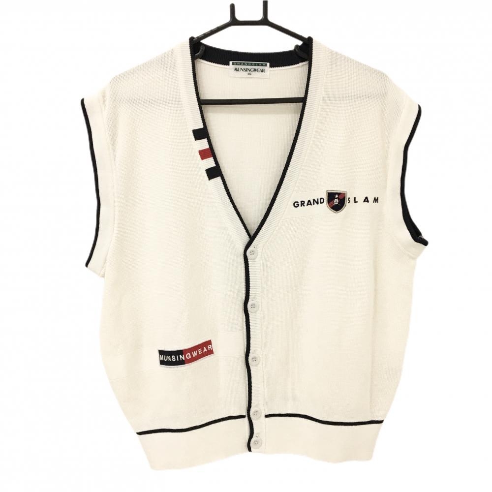 【超美品】マンシングウェア ニットベスト 白×黒 ロゴ刺しゅう GRANDSLAM メンズ MA ゴルフウェア Munsingwear