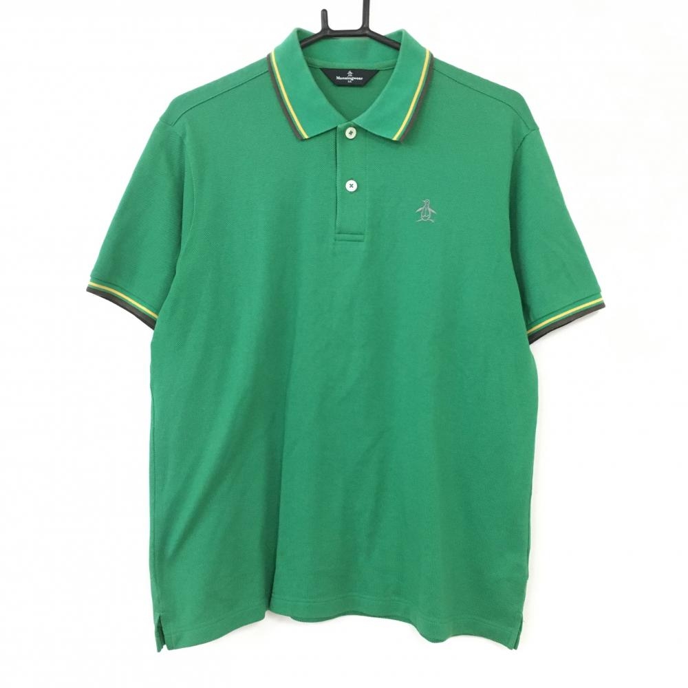 Munsingwear マンシングウェア 半袖ポロシャツ グリーン×ブラウン コットン混 メンズ LL ゴルフウェア