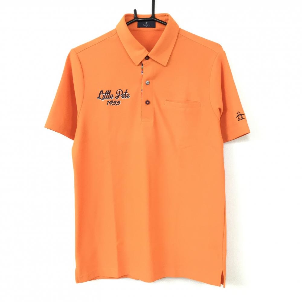 Munsingwear マンシングウェア 半袖ポロシャツ オレンジ×ネイビー 前立て総柄 胸ポケット メンズ L ゴルフウェア
