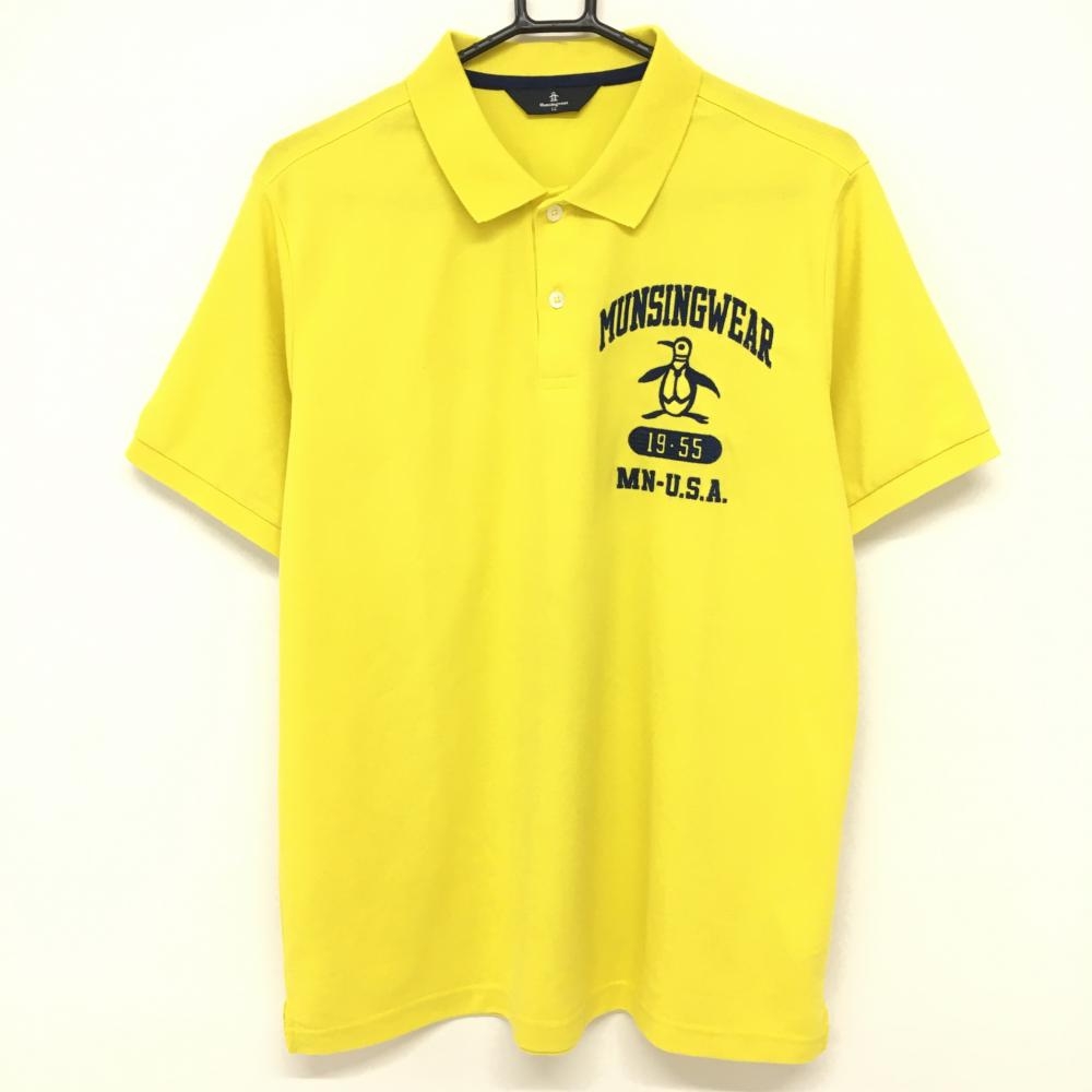 マンシングウェア 半袖ポロシャツ イエロー×ネイビー ビッグロゴ刺しゅう  メンズ LL ゴルフウェア Munsingwear