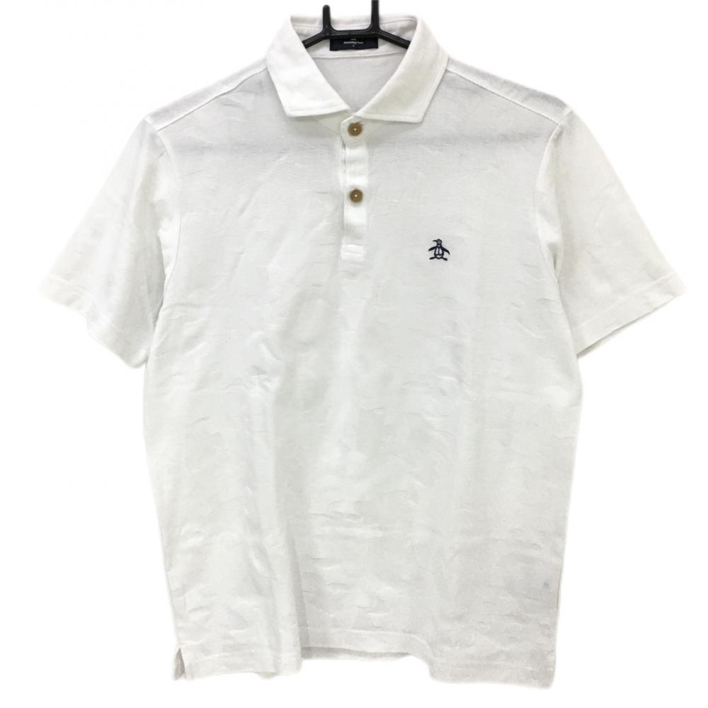【美品】マンシングウェア 半袖ポロシャツ 白 総柄織生地  メンズ L ゴルフウェア Munsingwear