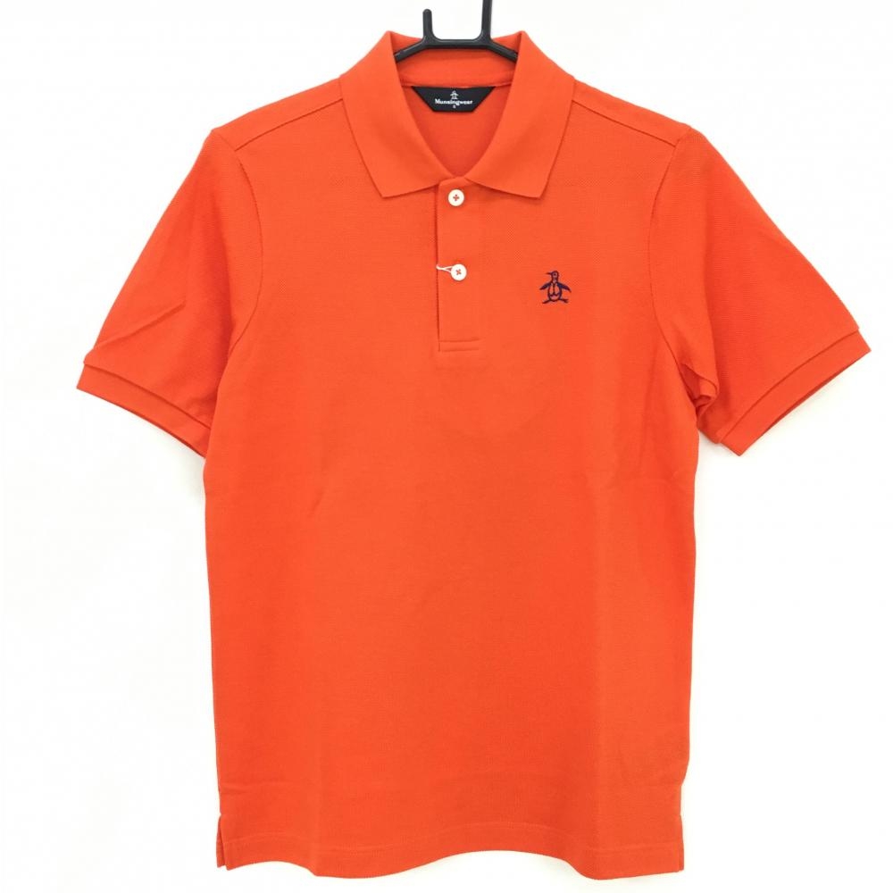 【新品】マンシングウェア 半袖ポロシャツ オレンジ ロゴネイビー シンプル 日本製 メンズ S ゴルフウェア Munsingwear