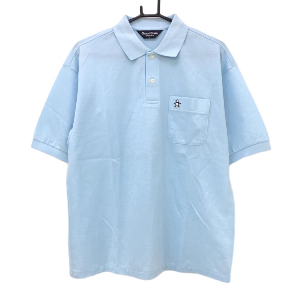 マンシングウェア 半袖ポロシャツ ライトブルー シンプル 胸ポケット コットン100％ メンズ L ゴルフウェア Munsingwear