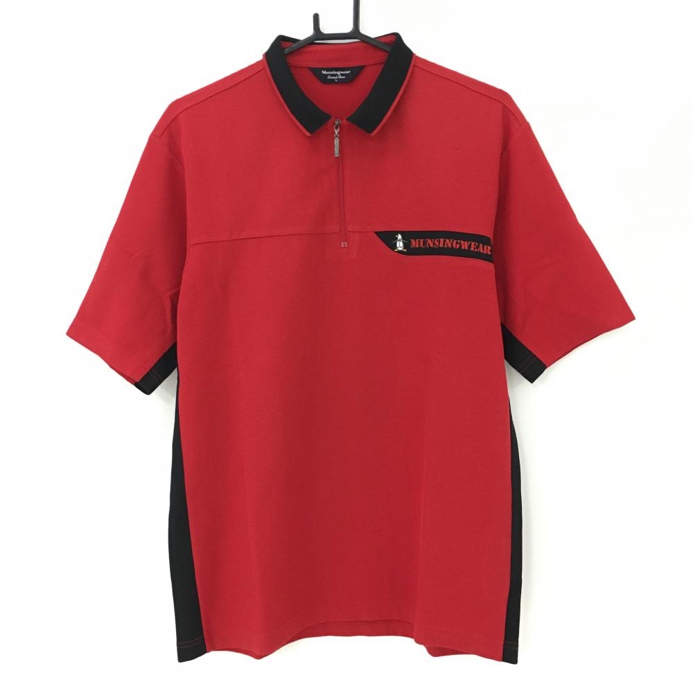 マンシングウェア 半袖ポロシャツ レッド×黒 ハーフジップ  メンズ L ゴルフウェア Munsingwear