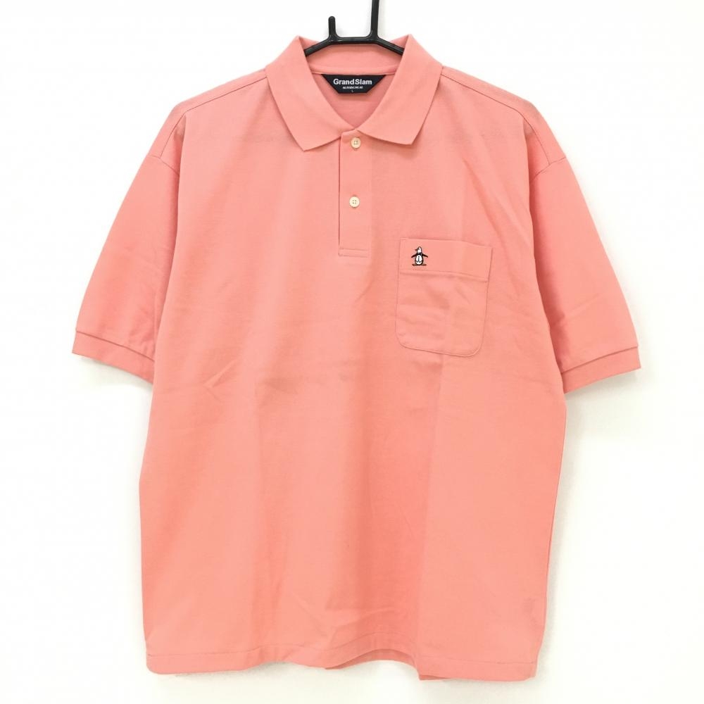 マンシングウェア 半袖ポロシャツ サーモンピンク シンプル 胸ポケット コットン100％　 メンズ L ゴルフウェア Munsingwear