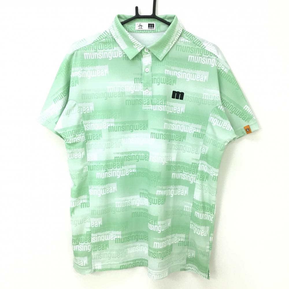 【超美品】マンシングウェア 半袖ポロシャツ グリーン×白 ロゴ総柄  メンズ LL ゴルフウェア 2022年モデル Munsingwear