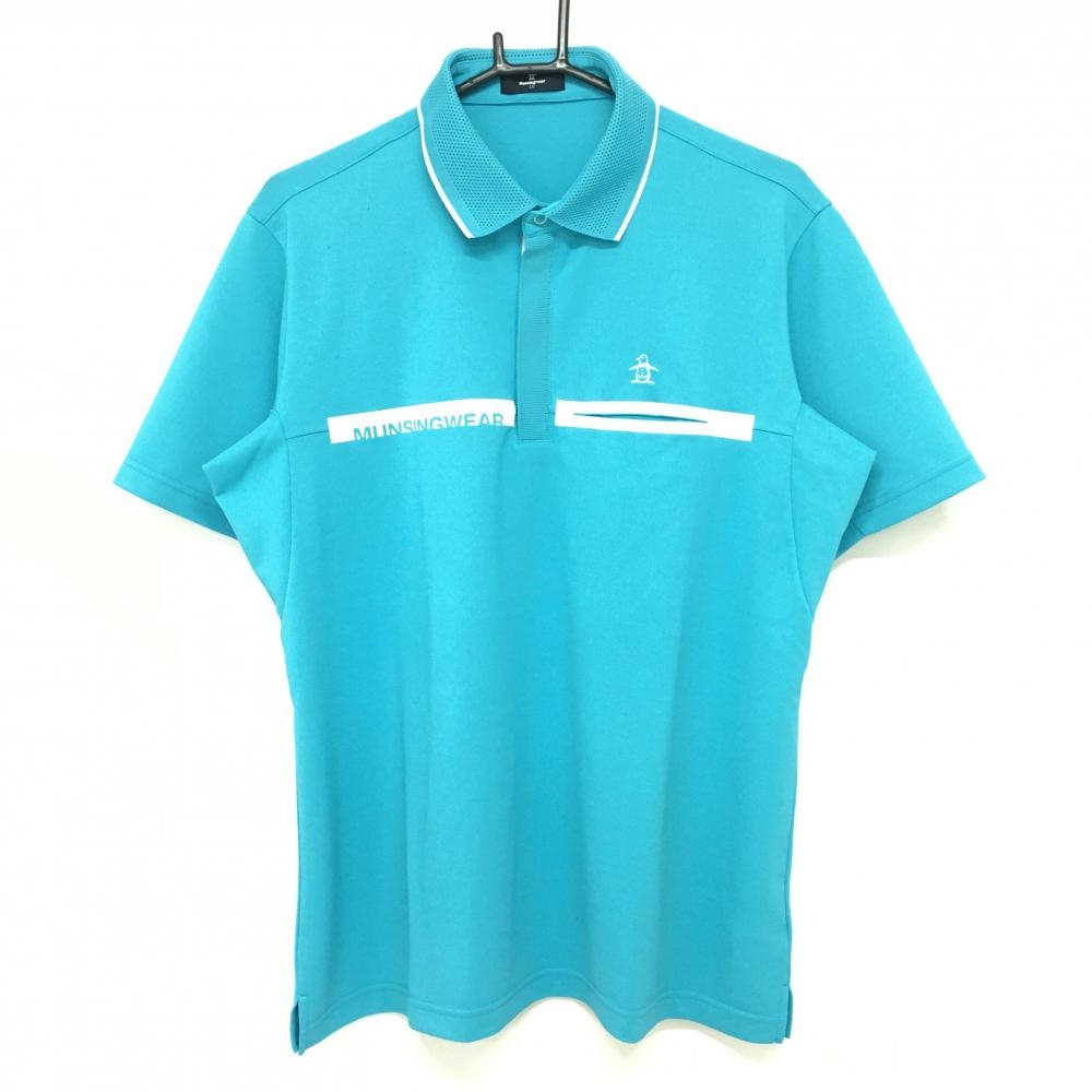 【超美品】マンシングウェア 半袖ポロシャツ ライトブルー 襟メッシュ ハーフジップ メンズ LL ゴルフウェア Munsingwear