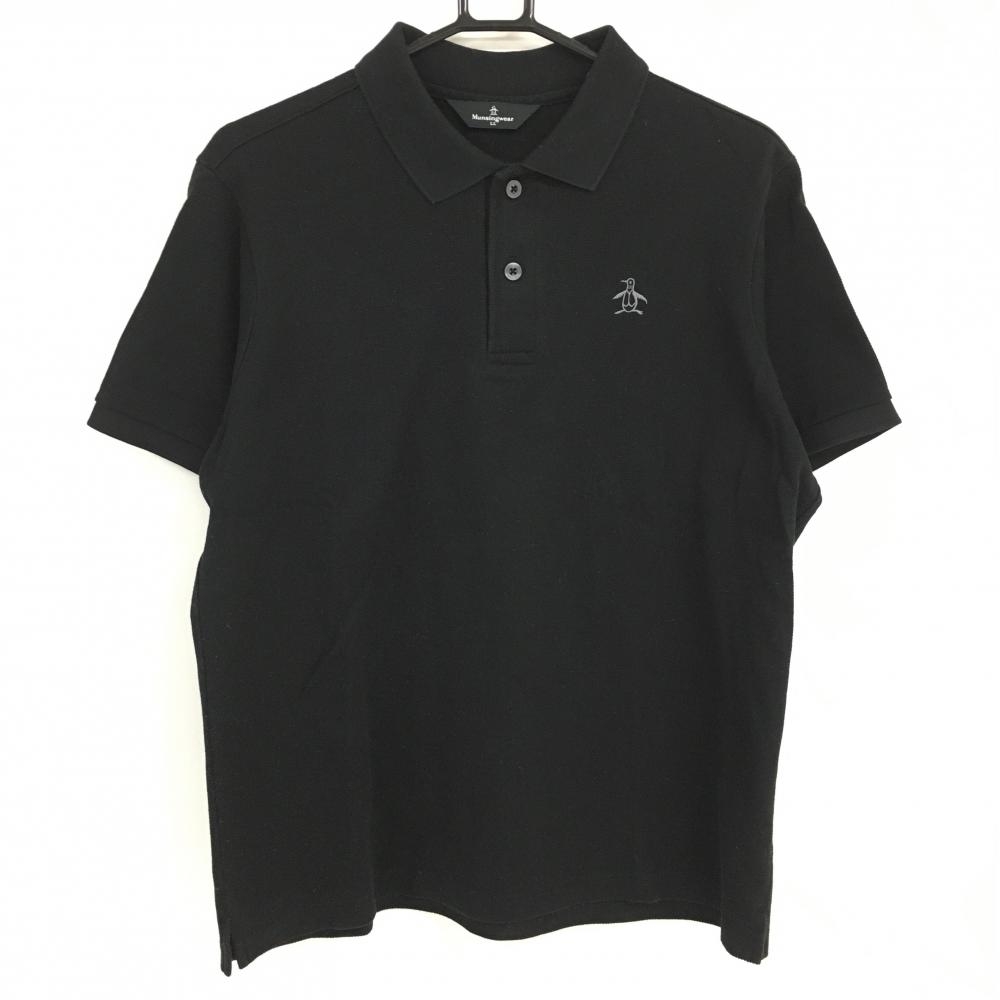 マンシングウェア 半袖ポロシャツ 黒 ロゴ刺しゅう  メンズ LL ゴルフウェア Munsingwear