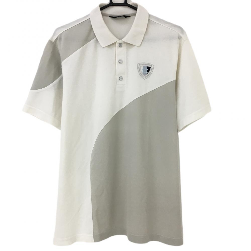 マンシングウェア 半袖ポロシャツ 白×グレー ロゴ刺しゅう  メンズ LL ゴルフウェア Munsingwear