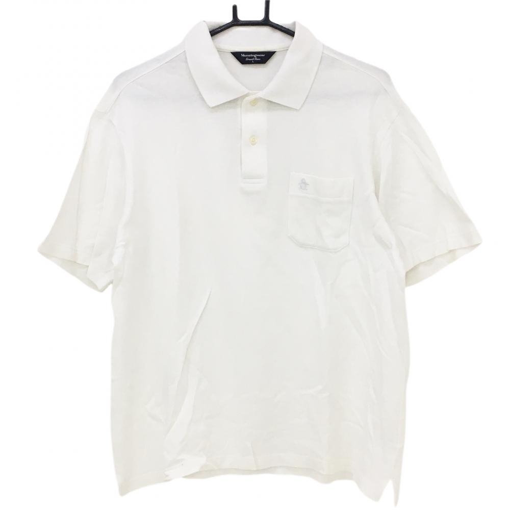 マンシングウェア 半袖ポロシャツ 白 胸ポケット ロゴ刺しゅう  メンズ Ｌ ゴルフウェア Munsingwear