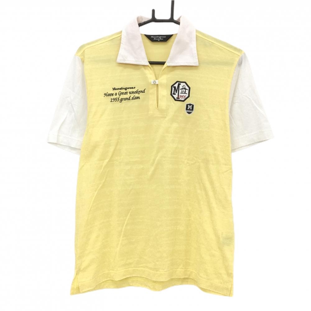 マンシングウェア 半袖ポロシャツ イエロー×白 ロゴ刺しゅう  メンズ M ゴルフウェア Munsingwear