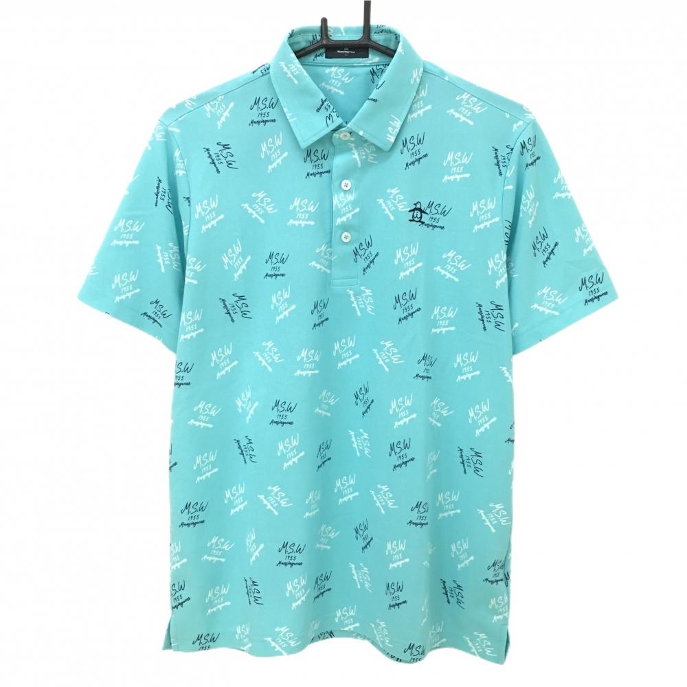 【超美品】マンシングウェア 半袖ポロシャツ ライトブルー×白 総柄  メンズ L ゴルフウェア Munsingwear