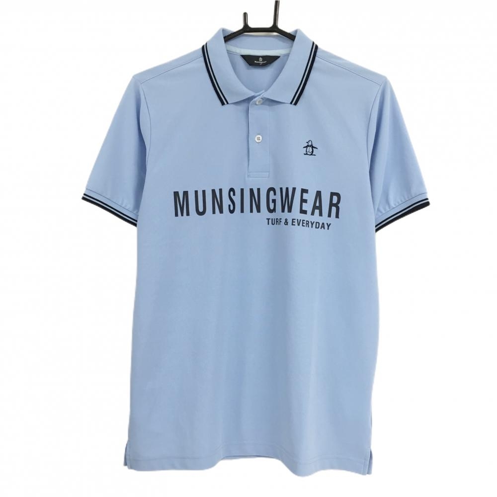 マンシングウェア 半袖ポロシャツ ライトブルー×ネイビー  メンズ M ゴルフウェア Munsingwear