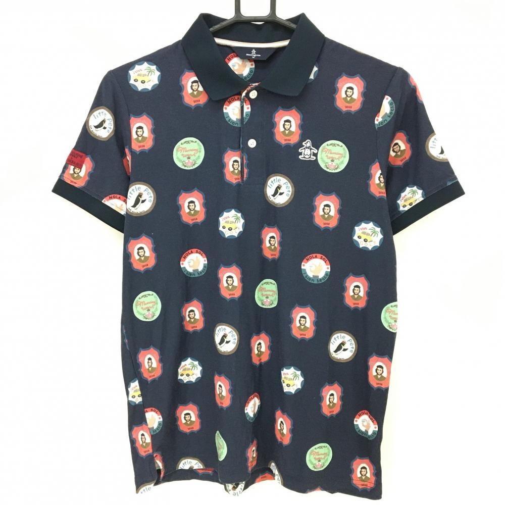 マンシングウェア 半袖ポロシャツ ダークネイビー×ピンク系×グリーン 総柄  メンズ M ゴルフウェア Munsingwear