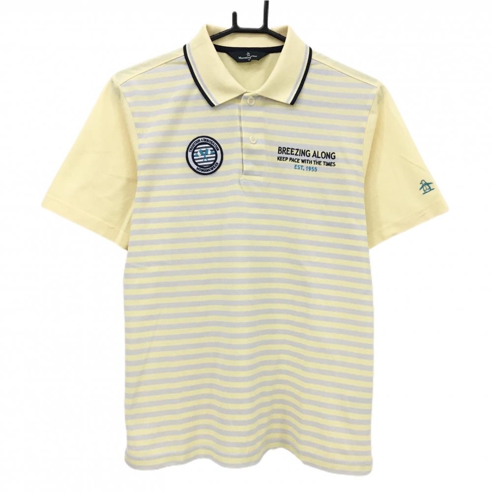 マンシングウェア 半袖ポロシャツ イエロー×グレー 前身頃ボーダー ロゴ刺しゅう  メンズ M ゴルフウェア Munsingwear