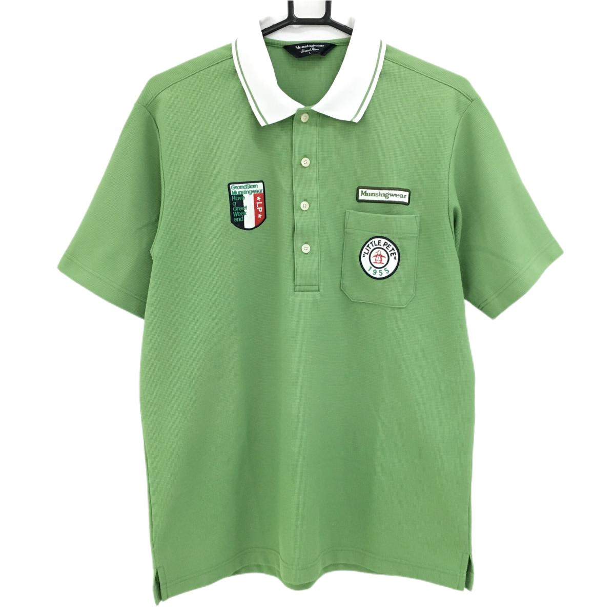 マンシングウェア 半袖ポロシャツ ライトグリーン×白 胸ポケット 刺しゅう メンズ L ゴルフウェア Munsingwear