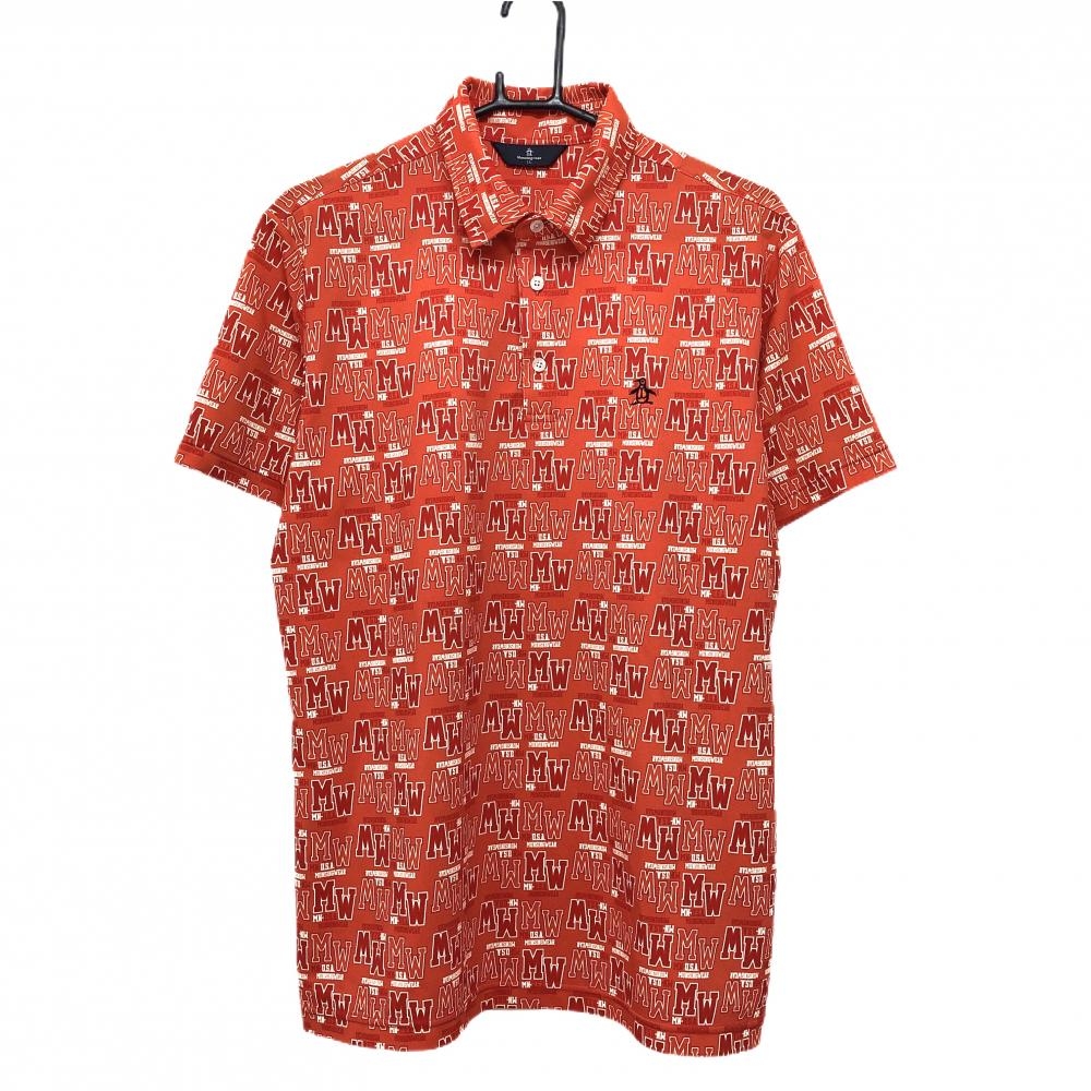 【超美品】マンシングウェア 半袖ポロシャツ オレンジ×白 総柄 ロゴ刺しゅう メンズ LL ゴルフウェア Munsingwear