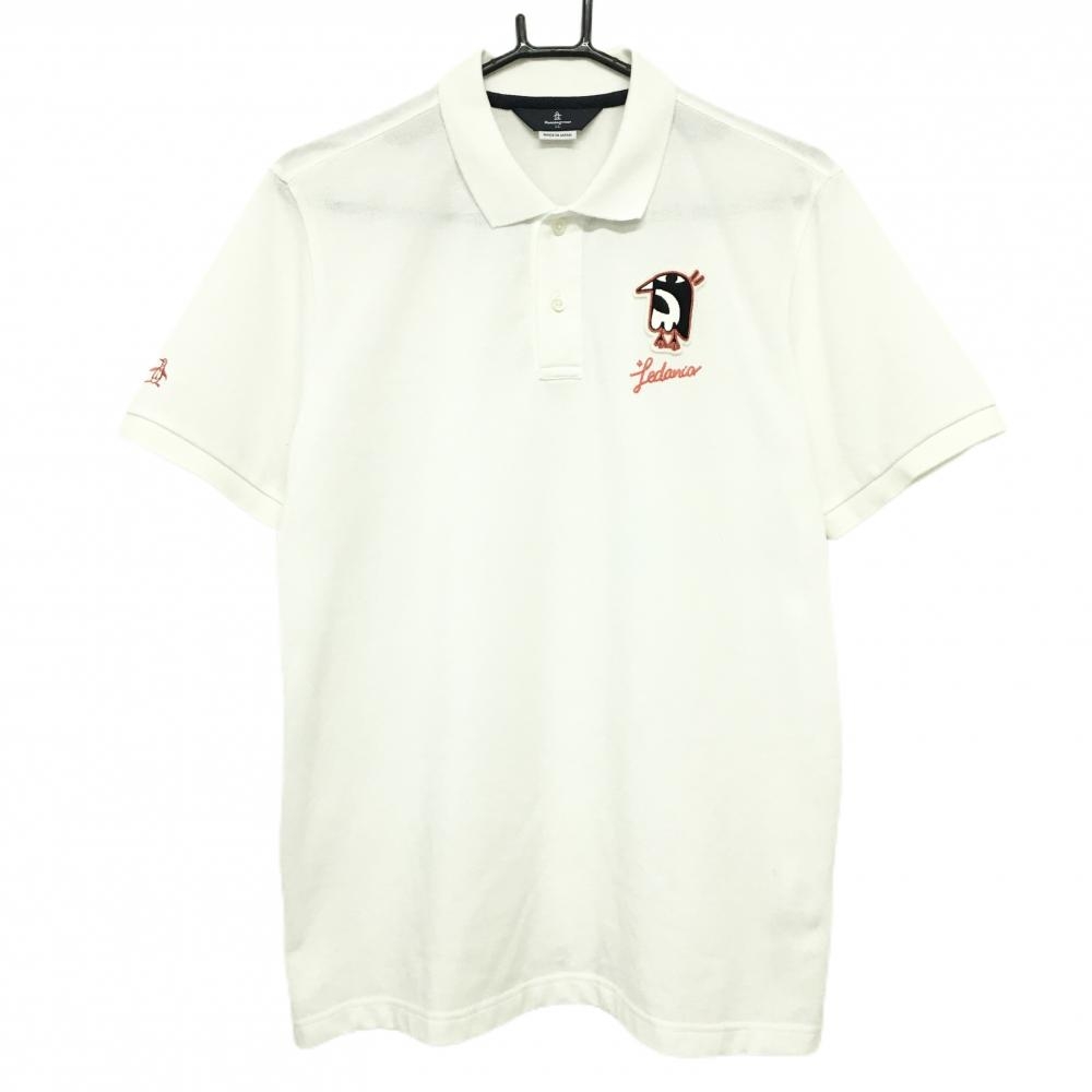 【美品】マンシングウェア 半袖ポロシャツ 白 胸元ワッペン 日本製 メンズ LL ゴルフウェア Munsingwear