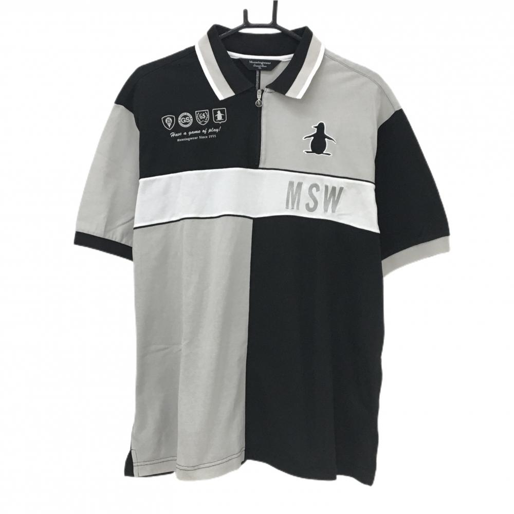 マンシングウェア 半袖ポロシャツ 黒×グレージュ バイカラー ハーフジップ メンズ 3L ゴルフウェア 大きいサイズ Munsingwear