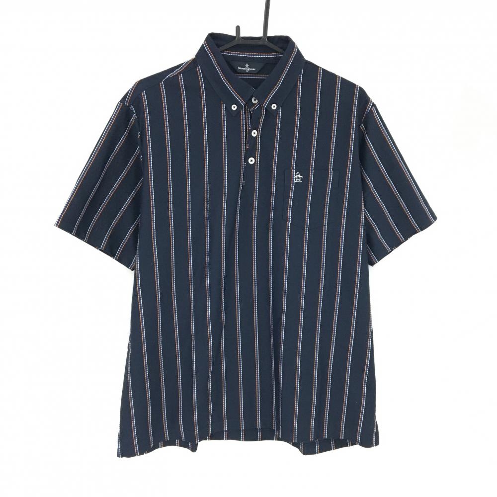 【超美品】マンシングウェア 半袖ポロシャツ ネイビー×オレンジ×白 ストライプ メンズ 3L ゴルフウェア 大きいサイズ Munsingwear