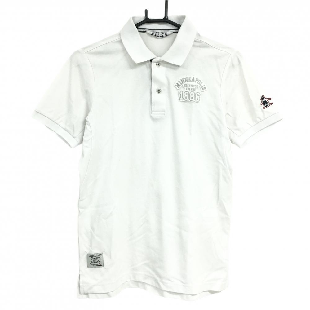 【美品】マンシングウェア 半袖ポロシャツ 白 ワッペン メンズ M ゴルフウェア Munsingwear