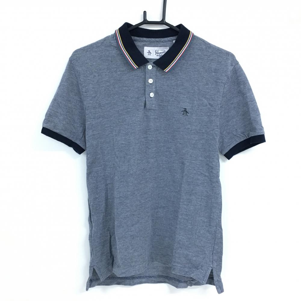 ペンギンバイマンシングウェア 半袖ポロシャツ 杢ネイビー系×ネイビー  胸ロゴ  メンズ S ゴルフウェア Munsingwear
