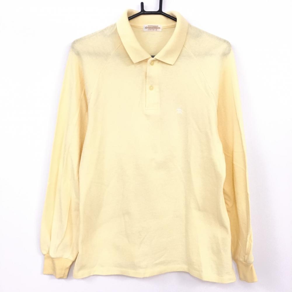 【美品】Munsingwear マンシングウェア 長袖ポロシャツ ライトイエロー 綿100％ シンプル ワンポイント メンズ C80-90 1 ゴルフウェア