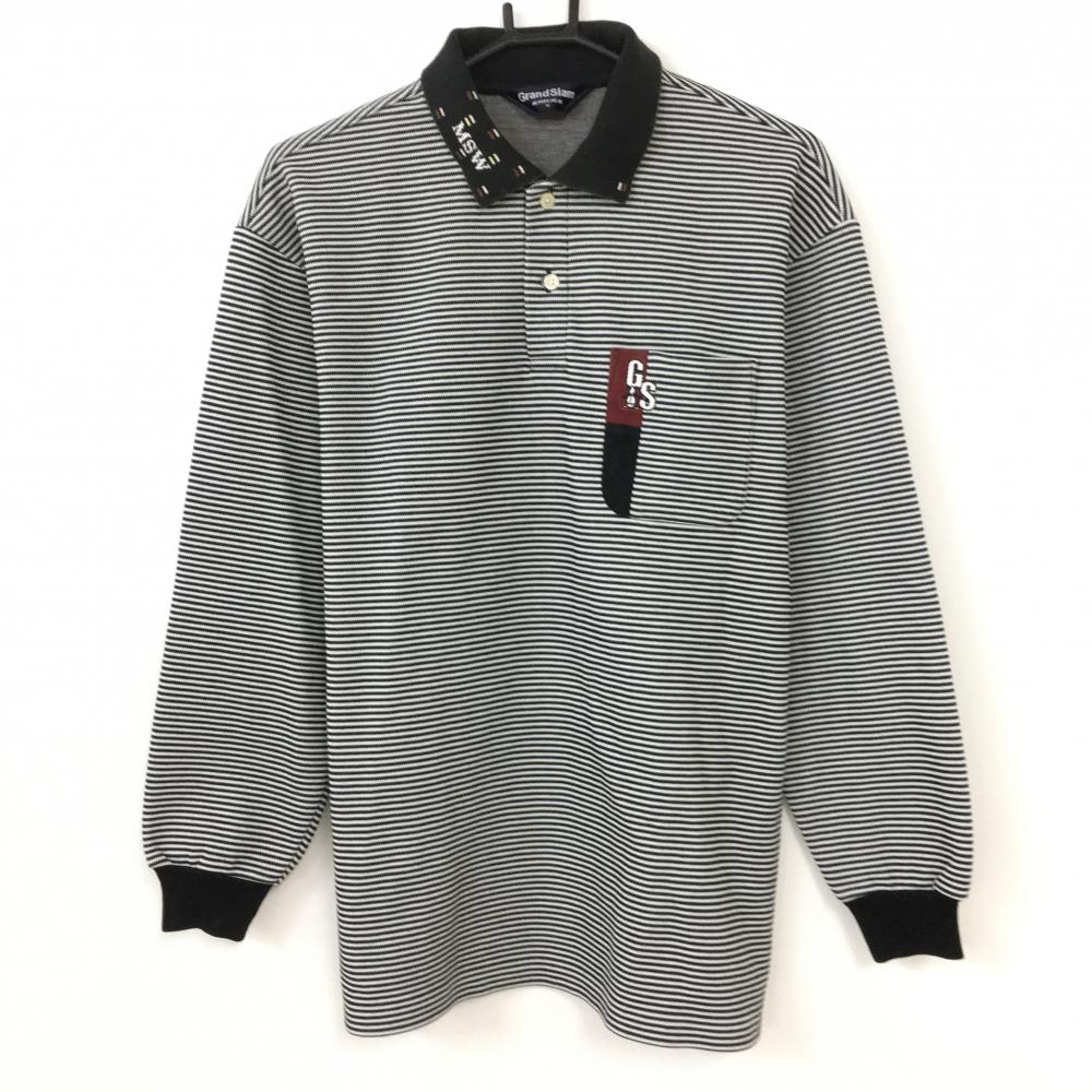 Munsingwear マンシングウェア 長袖ポロシャツ 黒×白 ボーダー 襟裏ロゴ×ボーダー 胸ポケット メンズ M ゴルフウェア